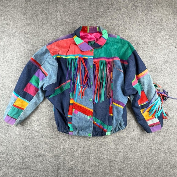 Santa Fe Re-Creations Jackets & Blazers - Vintage Santa Fe Re-Creations Jacket Womens Medium Fringe Western Denim Bomber